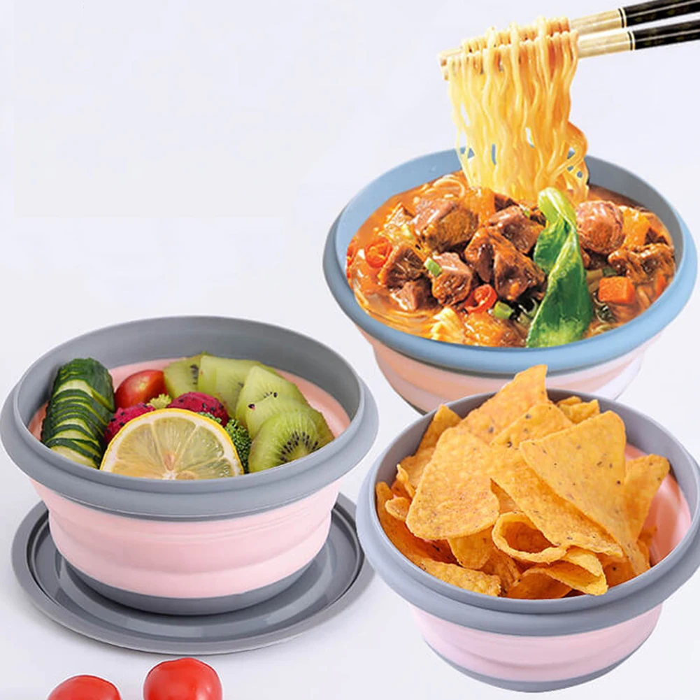 

Hot Sale 3pcs Folding Bowl Outdoor Camping Tableware Sets Lunch Box Portable Salad Bowls with Lid for Hiking Cooking Supplies