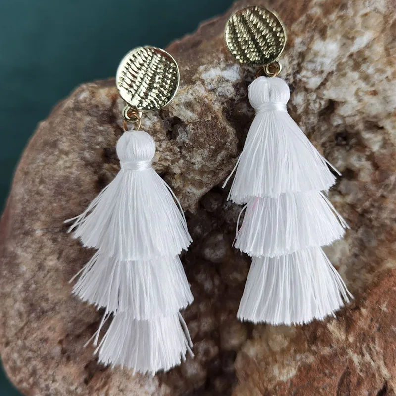 

Boho Alloy multi layer Handmade Tassel Earrings Simple Bohemian style Tassel Earrings for Women party gift