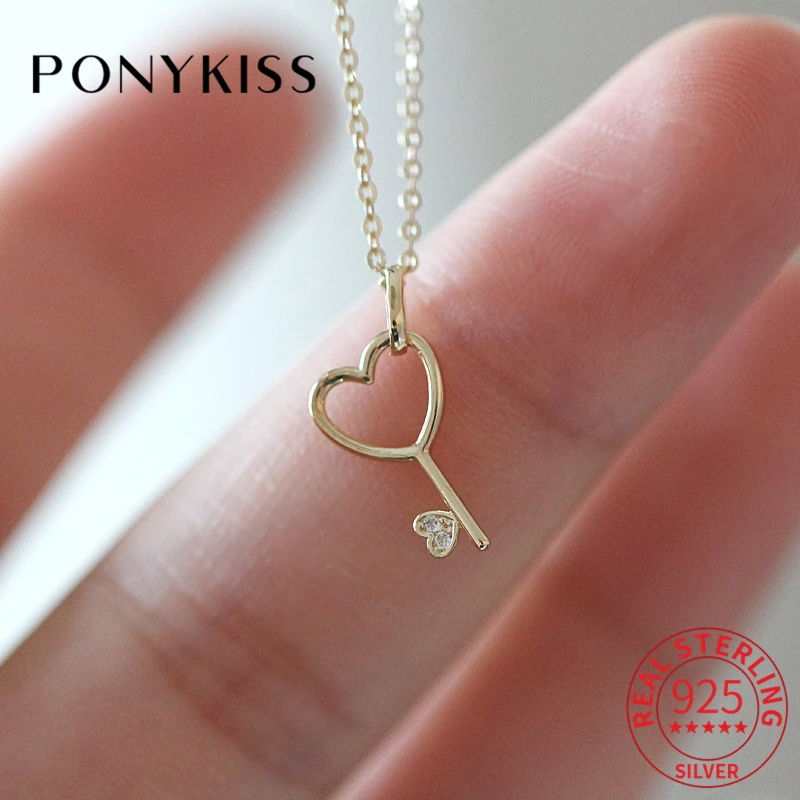 

Стильное ожерелье-чокер PONYKISS из стерлингового серебра 925 пробы с фианитами и ключами в форме сердца, ожерелье из 14-каратного золота для женщ...