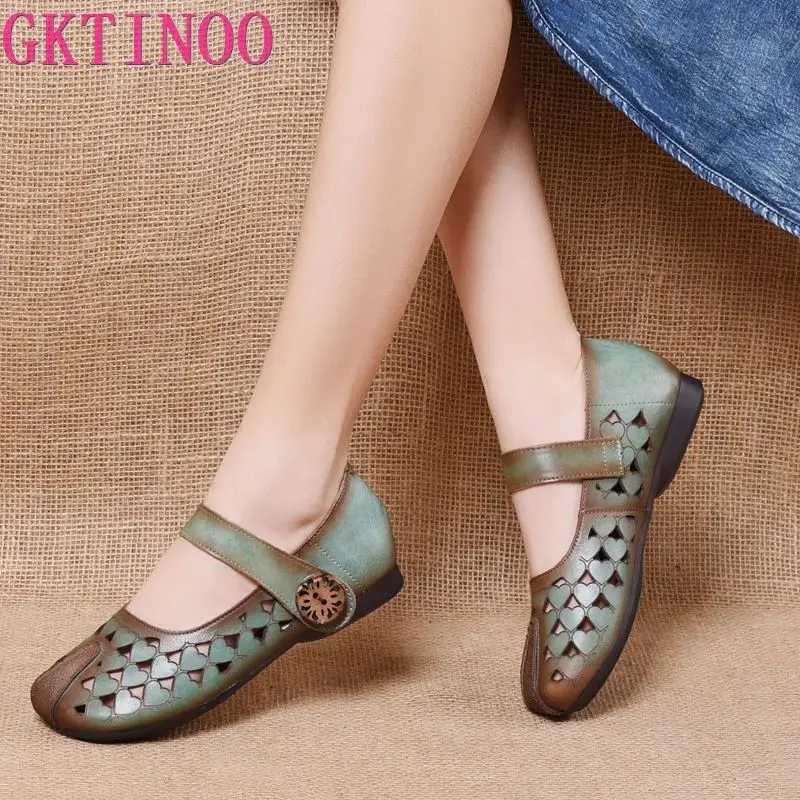 

GKTINOO 2021 Genuine Leather Soft Bottom Women Flats Mother Shoes Comfort Shoes For Women Shoes Women Loafers Moccasins