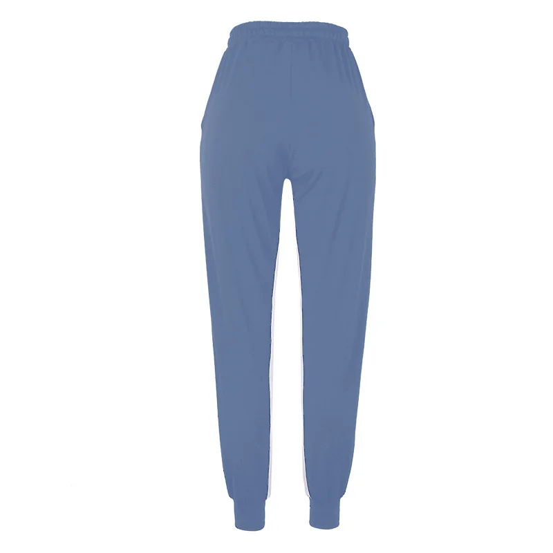 

2020 Autumn Women Pants Casual Drawstring Waistband Trousers with Pockets Solid Color Stitching Elastic Lace-up Slacks