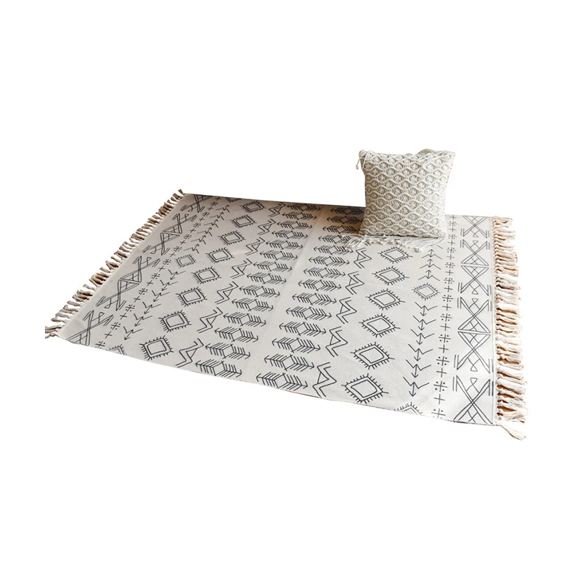 

Modern And Simple Handmade Tassel Cotton And Linen Bedroom Carpet Nordic Ethnic Living Room Decoration Woven Floor Mats Bedside