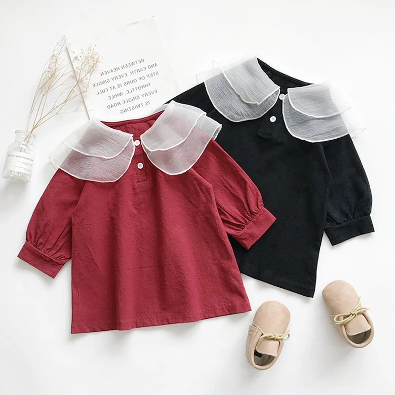 

Платье для девочек, осеннее платье с большим сетчатым отворотом, милое платье с рукавами-фонариками, детское весеннее праздничное платье пр...