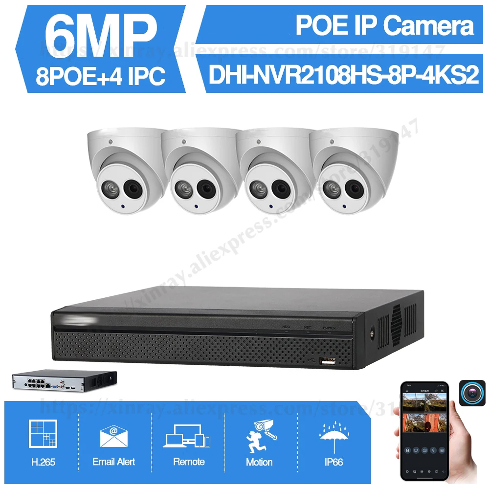 

Dahua 6MP 8+4 Security CCTV Camera Kit With NVR2108HS-8P-4KS2 IP Camera IPC-HDBW4631C-A P2P Surveillance System Easy To Install