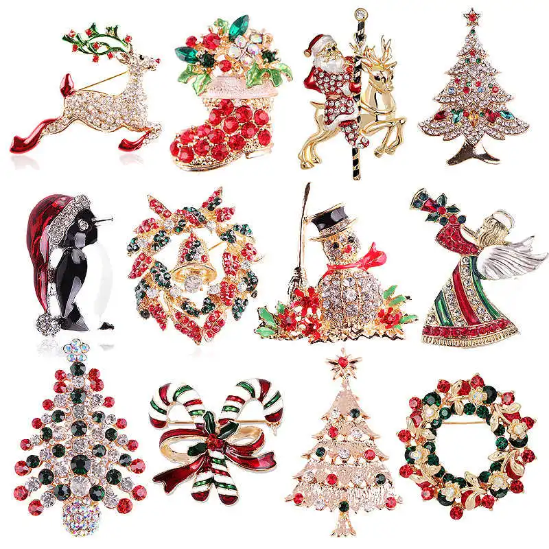 

Модная женская Хрустальная брошь в виде рождественской елки, снежинки, лося, булавка, Рождественское украшение, подарок