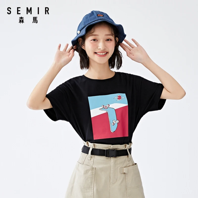 Semir 2021 летнее Новое милое платье с короткими рукавами и принтом футболки Женский