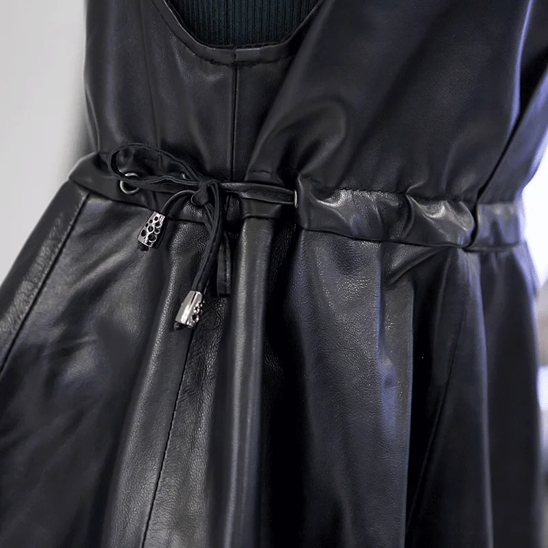 

Sheepskin 100% Real Leather Vest Women V-Neck Slim Fit Pullover Sleeveless Jacket Office Lady Casual Short Waistcoat Plus Size