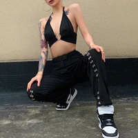 vintage gothic womens solid color loose fashion split wide leg pants y2k trousers bow casual pants goth streetwear flare pants