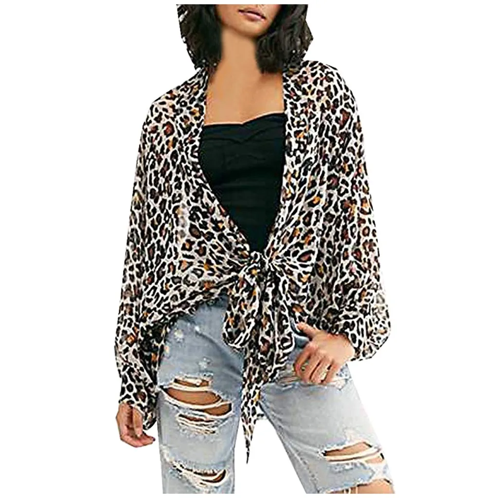 Женская Весенняя модная куртка с принтом и узлом спереди легкая шифоновая