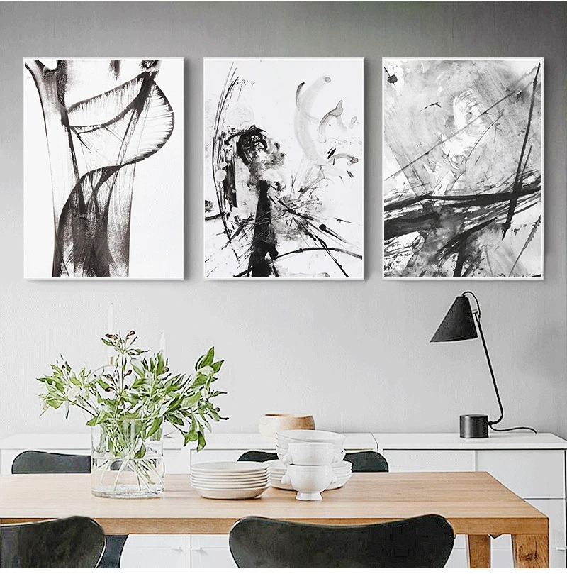 Современный абстрактный китайский брызговик чернил на холсте A4 художественный