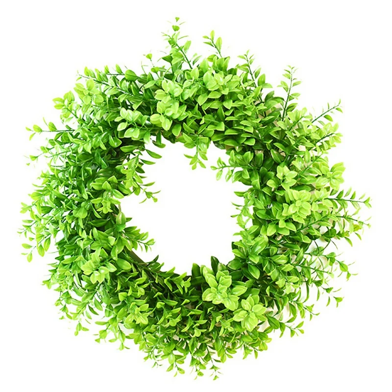Искусственный венок из самшита с зелеными листьями для дома и улицы зеленый