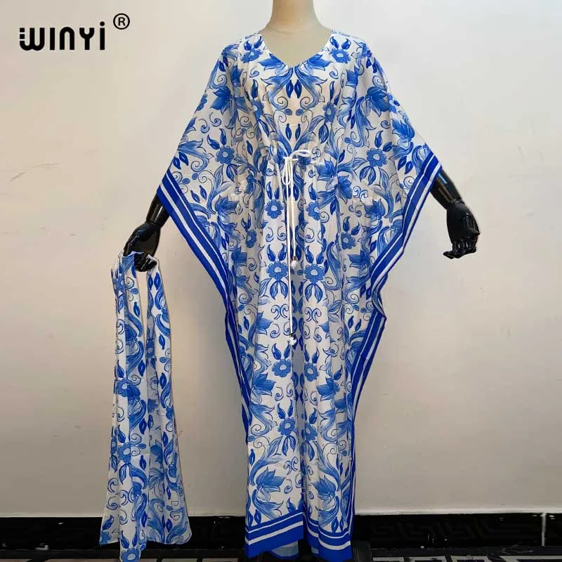 

High Quality Runway Fashion Designer Maxi Dress Women's Batwing Sleeve Green Palm Leaf Floral Print Loose Casual Long Dress