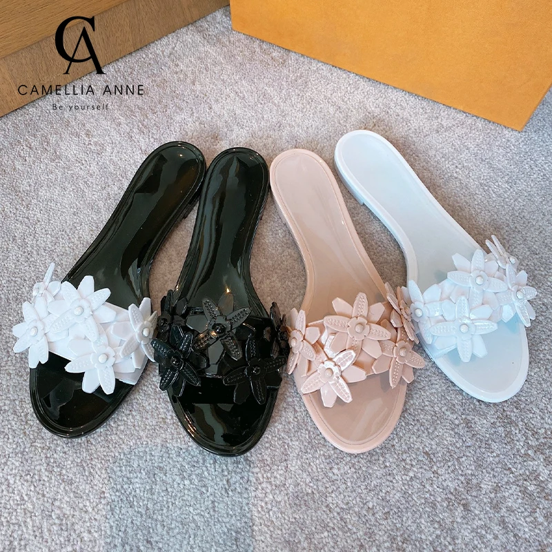 

Women Flat Jelly Shoes Flower Casual Outdoor Beach Slippers Females Fashion PVC Slides Mujer 2021 Solid Lady Sandals