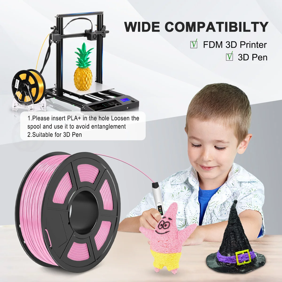 KAIGE PLA+ Filament 1.75mm 1kg Per Roll Tolerance +/-0.02mm PLA Plus Bright Colors Low Shrinkage For 3D Pen Printing