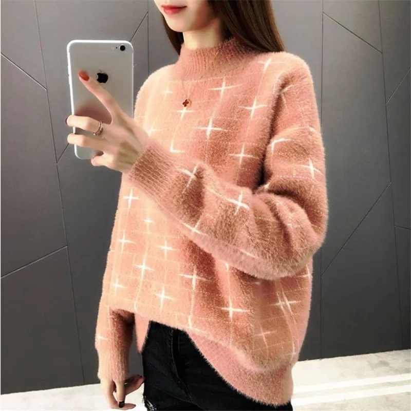 Женский модный пуловер зимний и осенний однотонный Повседневный вязаный свитер