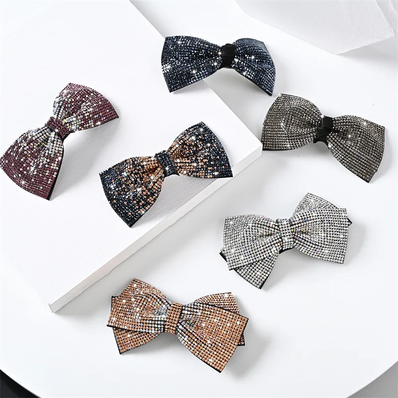 Женские заколки для волос с большим бантом украшенные кристаллами и жемчугом