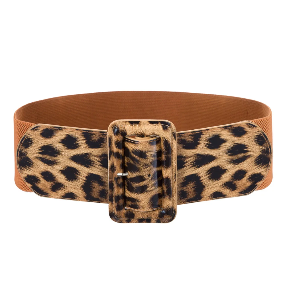 7.5 cm leopard Женский широкий корсет из искусственной лакированной кожи, пояс на талию, высокая эластичность, на булавке, Ретро стиль, регулируемый эластичный женский ремень для платья, Новое поступление - Цвет: 7.5 cm leopard