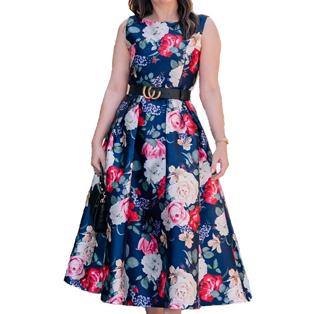 Летнее платье-макси с принтом без рукавов 6xl | Женская одежда