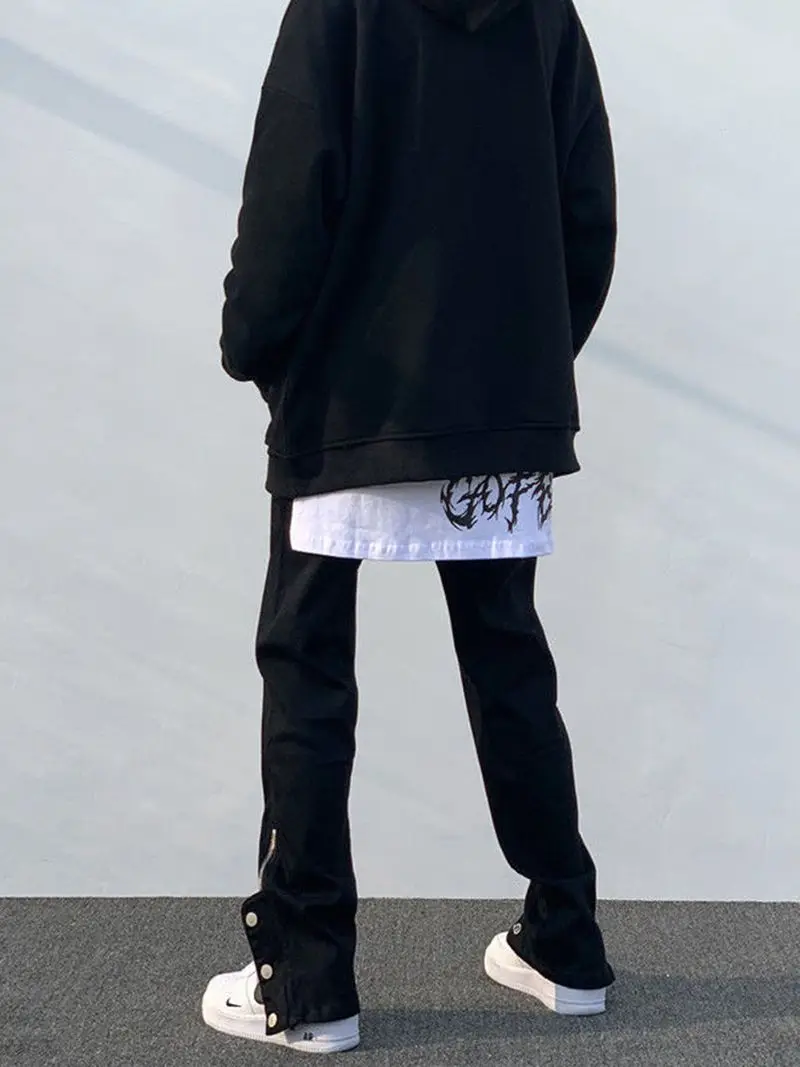 

High Street Black Breasted Jeans 2021 New Trend Tooling Function Design Sense Hiphop Slimming Thin Retro Trousers Men