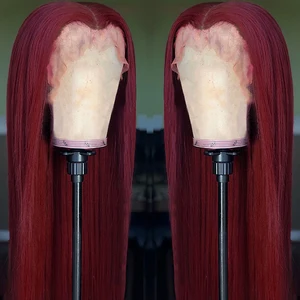 Burgundy Wine Red Long Straight Synthetic Lace Front Wig Heat Resistant Fiber Middle Parting For Women Wig Natural Hairline Burgundy Wine Red Long Straight Synthetic Lace Front Wig Heat Resistant Fiber Middle Parting For Women Wig Natural Hairline