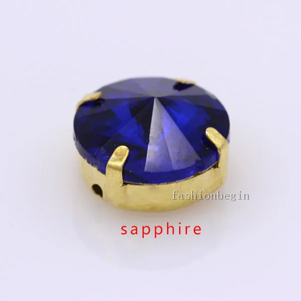 sapphire Партиями по 6/8/10/12/14/16/18/25mm 24 цветов Круглый стакан Rivoli камень Пришить с украшением в виде кристаллов Стразы Золотой на кнопках в виде лапы для изготовления одежды - Цвет: sapphire