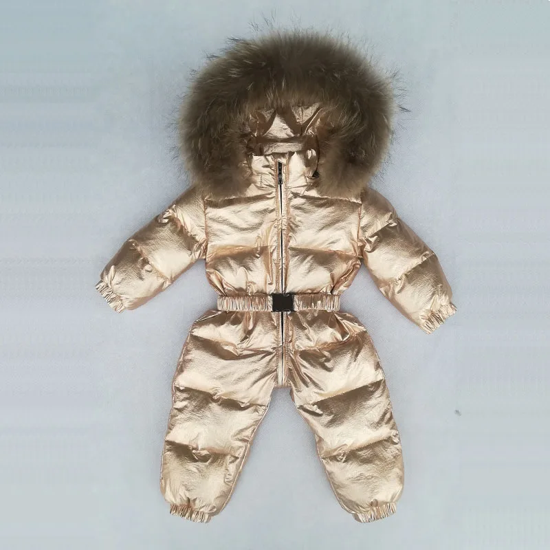 Champagne Luxury Gold Infant Baby Down Rompers Duck Down Filling Kids Baby Snowsuit Thick Warm Hooded Toddler Boys Girls Winter Jacket - Color: Champagne
