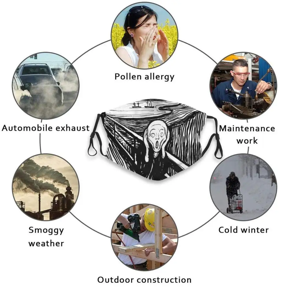 Маска с изображением крика Эдварда многоразовая маска фильтром Pm2.5 для взрослых
