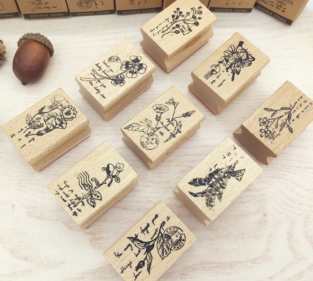 Винтажные Цветы Растения ретро украшения штамп деревянные и резиновые штампы