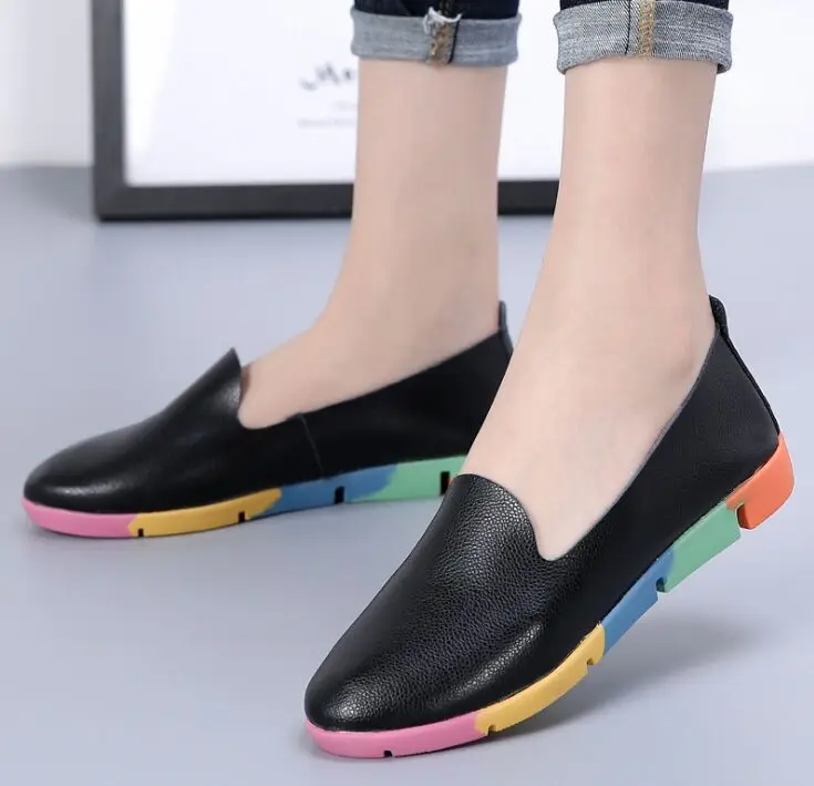 Туфли женские из натуральной кожи простая повседневная дышащая обувь на плоской