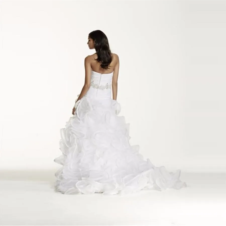 

Ruffled Skirt Wedding Gown with Embellished Beading Waist Sweetheart Designer Organza Custom Made Bridal Gowns SWG492