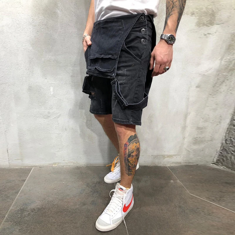 Jeans Overalls Mens summer Jumpsuit man fashion Work clothes Streetwear men's Casual shorts Slim Denim Overalls men