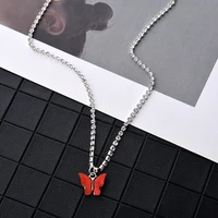 shiny rhinestone tennis chain butterfly choker necklace for women acrylic pendant fashion girls summer clavicle jewelry