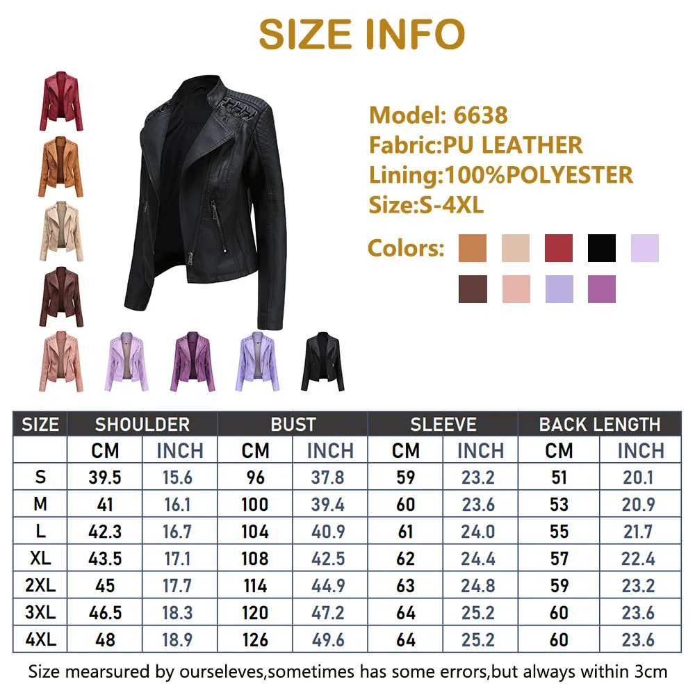 

Women's Stylish Zipper Biker Faux Leather Motorcycle Jackets Coat Outwear Tops Oversize S-5XL 9Colors New