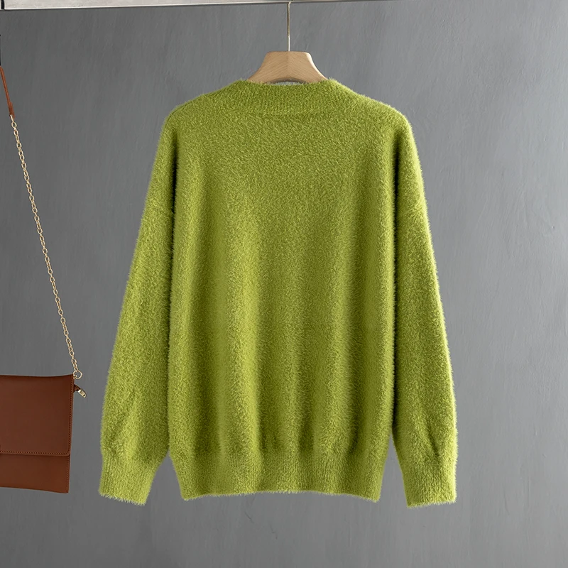 GIGOGOU autumn winter oversize thick mink cashmere Women Pollovers Sweater V Neck female casual warm fur sweater | Женская одежда