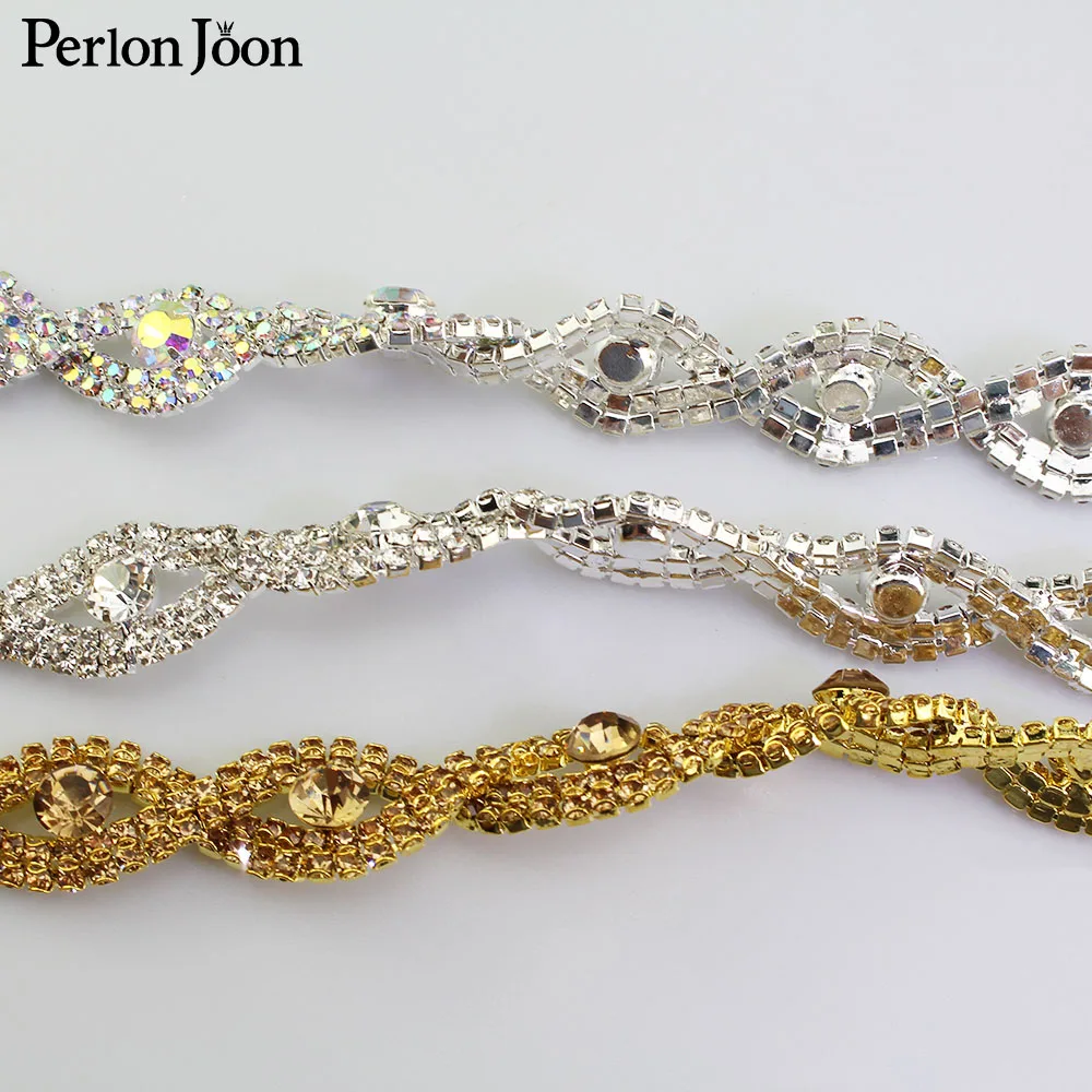 1 ярд овальной формы глаз массив Кристалл Стразы отделка ленты металлическая