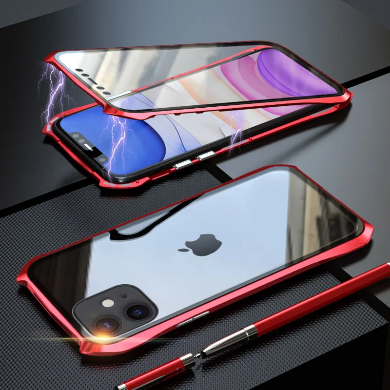 Для iPhone11 Pro Max Чехлы Магнитный чехол для iPhone 11 чехол 360 металлический чехол для телефона полное покрытие чехол для телефона iPhone11 Pro - Цвет: Red