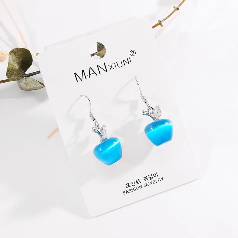 Blue Fashion Boutique Cat Eye Apple Earrings for Women Accessories Crystal Jewelry Hot Lovely pendientes mujer moda Gift - Окраска металла: Blue