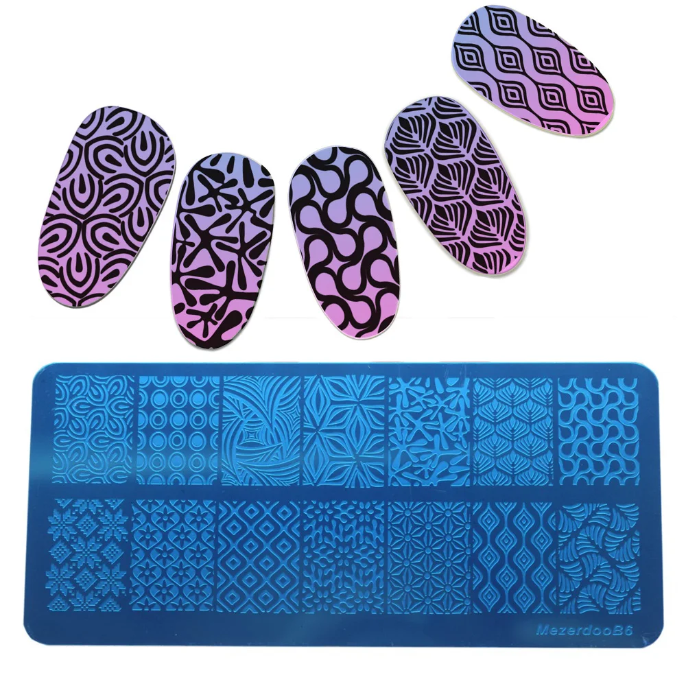 Mezerdoo Geometry Rectangle Stamping Template Geometric Pattern Manicure Leaves Flower Design Nail Art Stamp Image Plate B6 | Красота и
