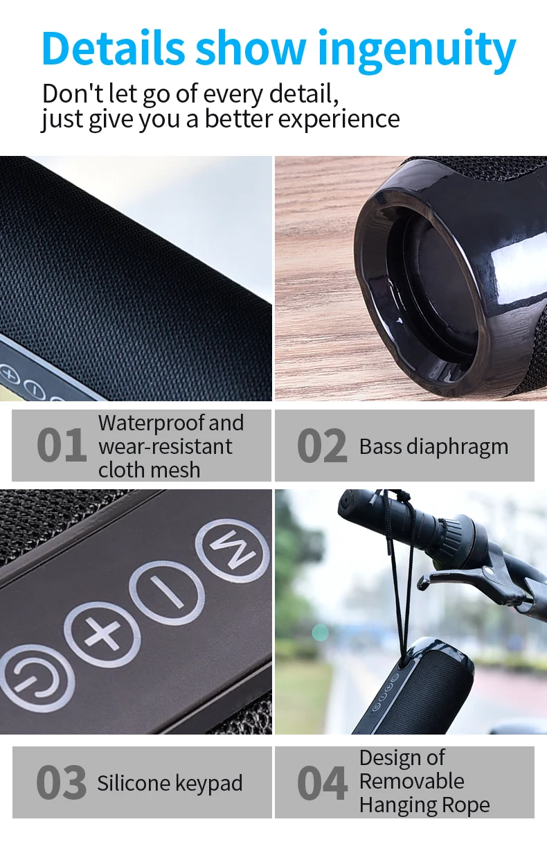 Фото Портативная беспроводная Bluetooth-колонка водонепроницаемая уличная колонка USB AUX TF Портативная беспроводная Bluetooth-колонка водонепроницаемая уличная колонка USB AUX TF