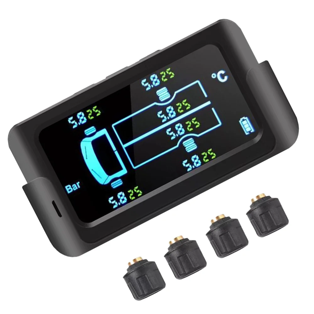 

1Pc 8.5bar Solar Tire Pressure Monitor System For Large Truck RV Wireless General Bus Truck 6 Tire Pressure External (Black)