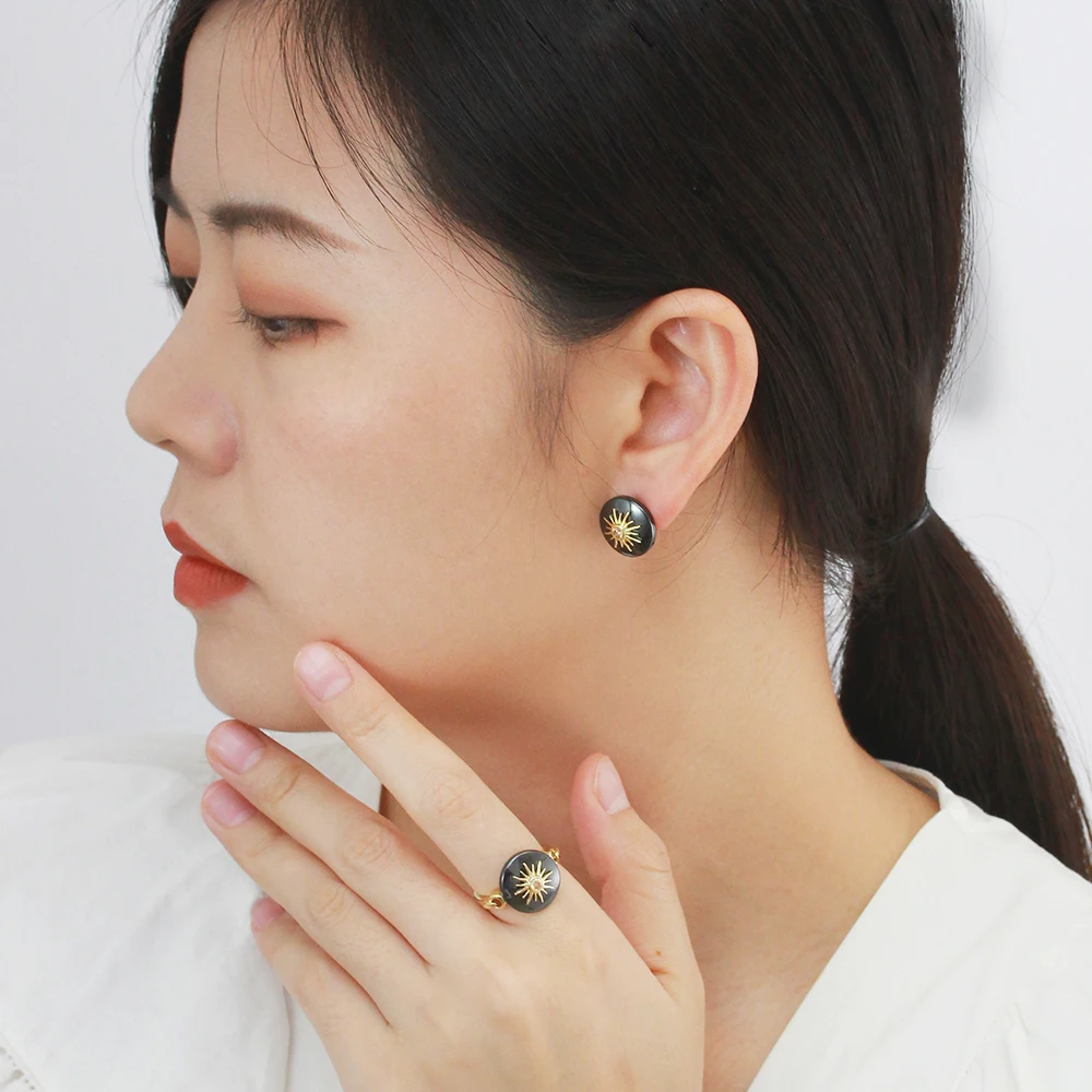 

QSY Ceramic Factory, Fancy Gold Layered Brazilian Wholesale, Earring Ring Set Black Jewelry Sets
