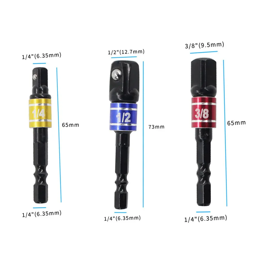 

3pcs set colored Hex Shank To Square Head Sleeve Post Wind Batch Conversion1/4" 3/8" 1/2" Electric Screwdriver Sale