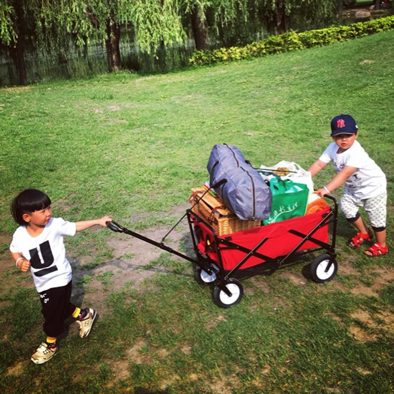

4 Wheel Heavy Duty Folding Bag Garden Trolley Cart Wagon Hand Pull Wheelbarrow Camp Only