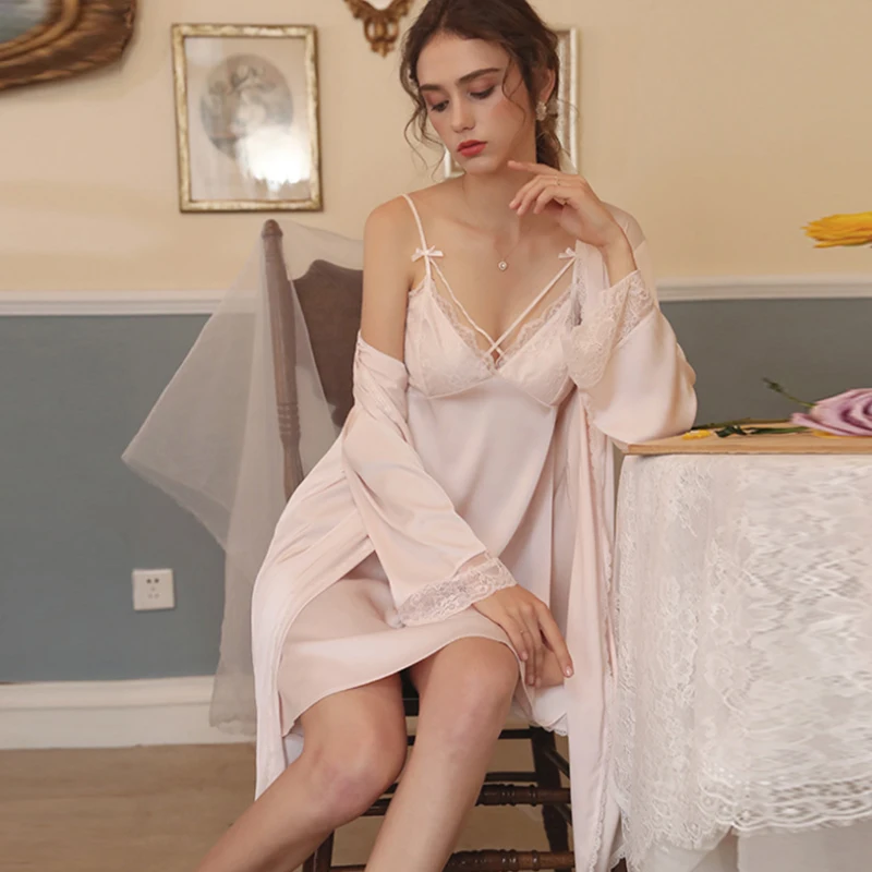 

Pink Women's 2 Pieces Pajamas Sets Faux Silk Striped Pyjama Women Sleepwear Sets Spring Summer Autumn Homewear