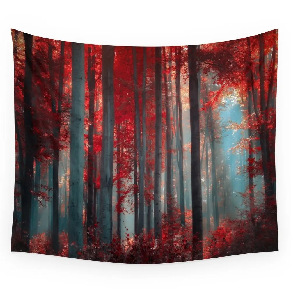 

Magical Trees Red Forest Printed Tapestry Wall Hanging Coverlet Bedding Sheet Throw Bedspread Living Room Tapestries Dorm Decor