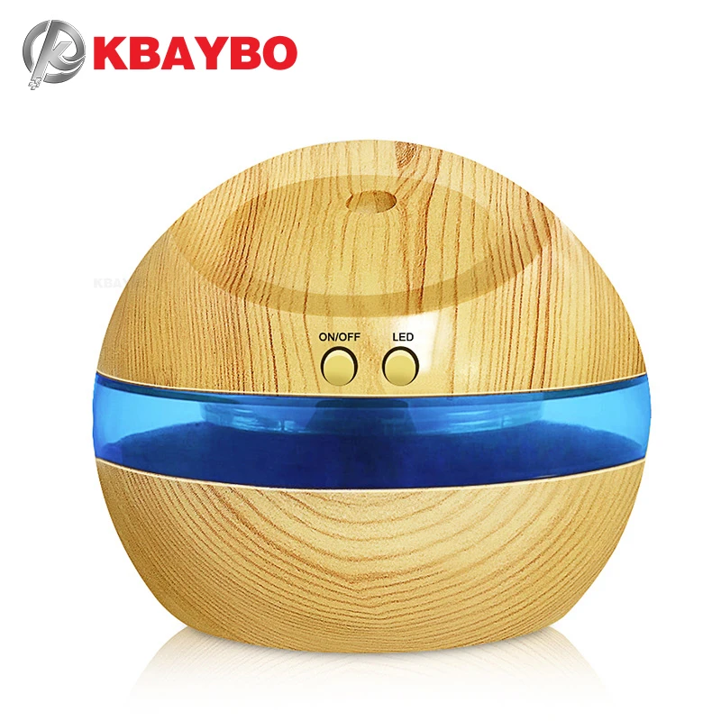

KBAYBO USB Ultrasonic Humidifier 300ml Aroma Essential Oil Diffuser Aromatherapy Mist Maker With Blue LED Light Wood Grain