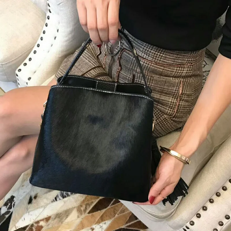 Женская сумочка с кисточкой из конского волоса модная роскошная сумка ведро