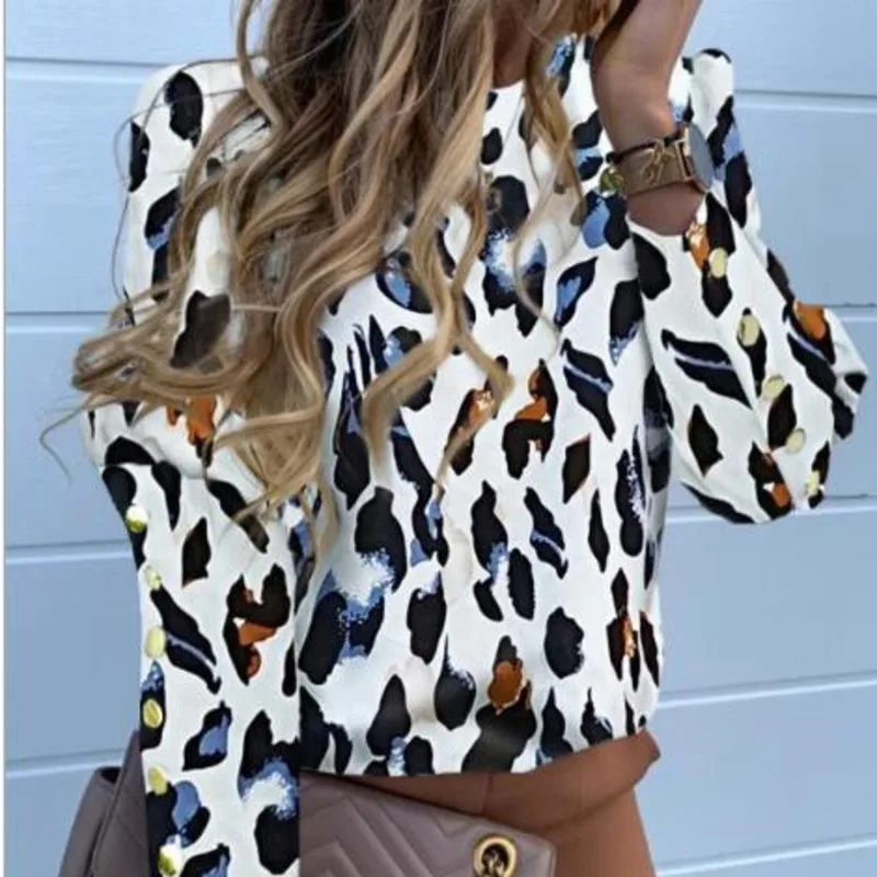 

Y2K Women Summer Blouse 2021 New Fashion Long Sleeve Back Button Top Shirts Leopard Print Casual Women's Clothing Blusas Mujer
