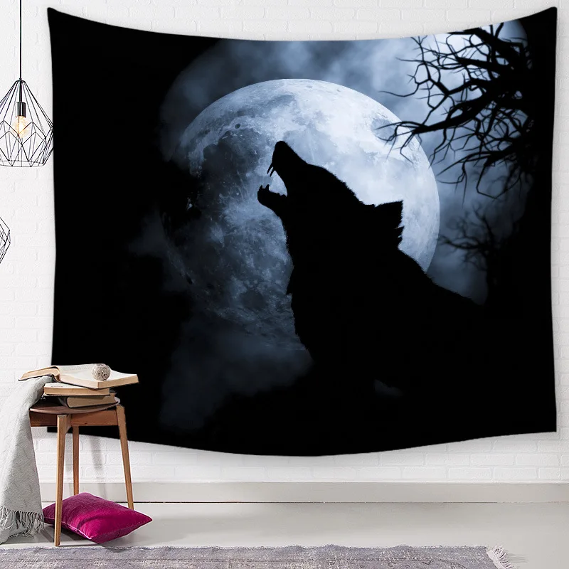CAMMITEVER Wolf Night гобелен с Луной покрывало для йоги пляжный коврик классический
