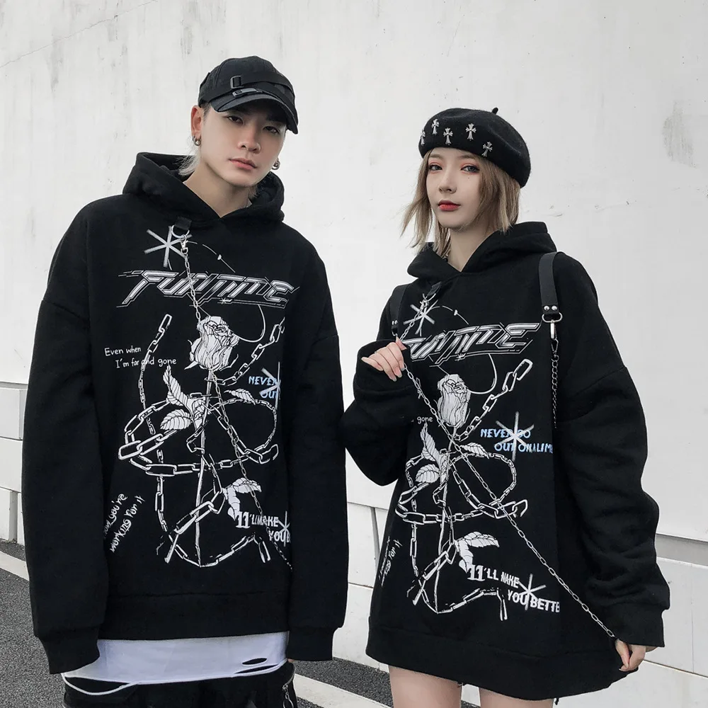 

Толстовка Мужская/женская с принтом роз, свитшот с капюшоном, уличная одежда в стиле хип-хоп, свободная толстовка, осень